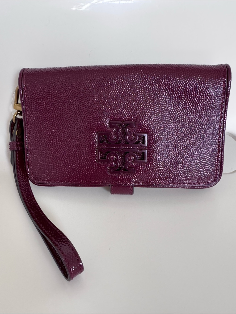 Tory Burch Robinson Patent Saffiano Leather Wristlet Wallet NWOT Burgundy Clutch - Picture 2 of 16